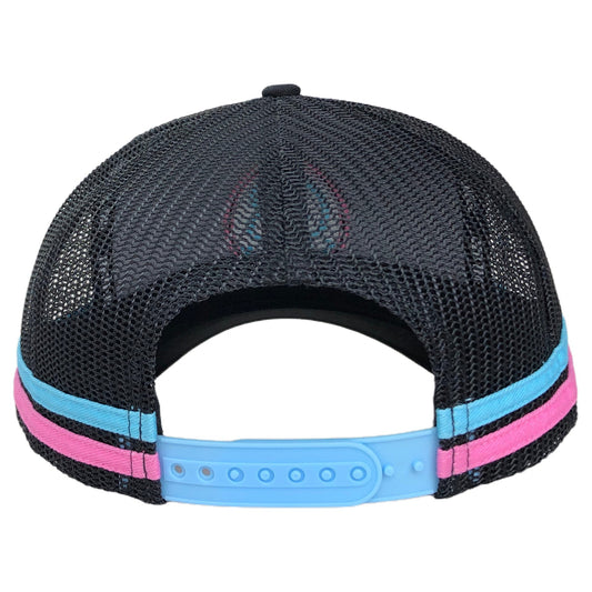 PRE ORDER: C2B Stripe Trucker Cap – Black + Pink/Blue - C2B THE LABEL